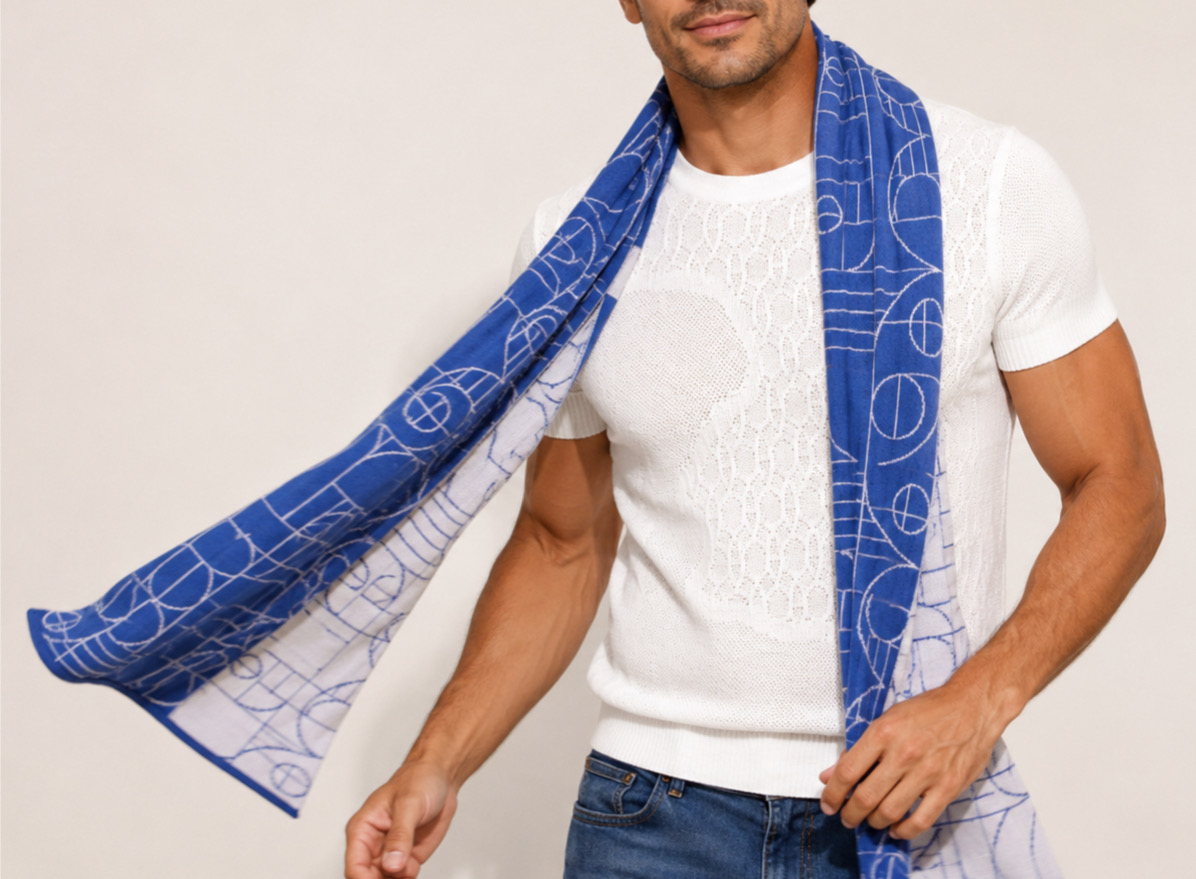 Unisex Double Side Play Summer Scarf - Off white, Azure - Image 2
